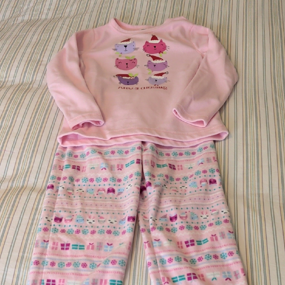 Pink Cat Print Kids Pajamas